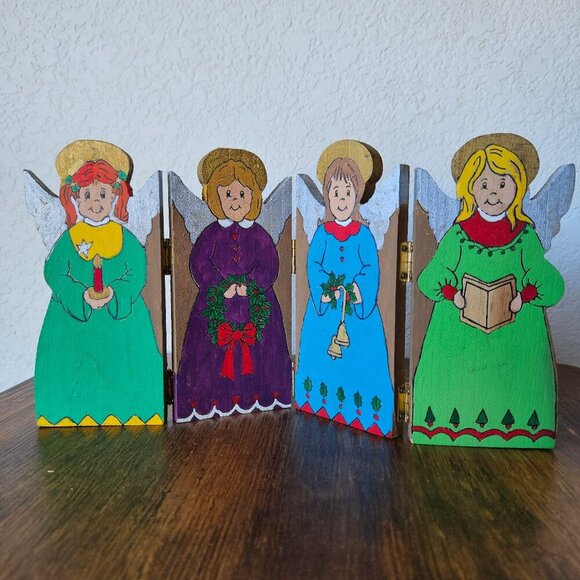 Vintage 70s 80s Handmade Wooden Hand Painted Singing Angels Christmas Decor - Picture 4 of 5